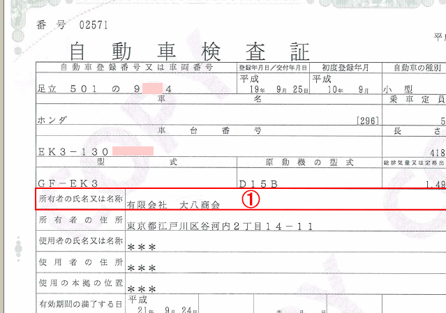 普通車 自動車検査証