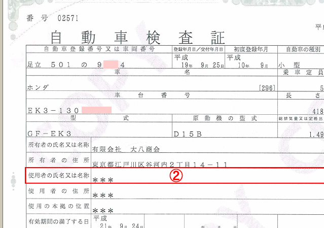 普通車 自動車検査証