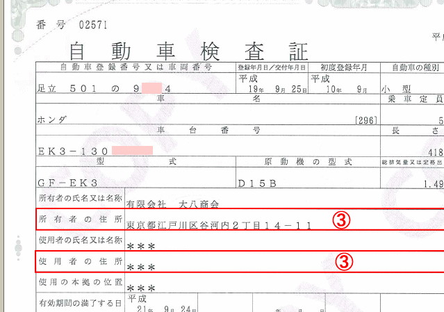 普通車 自動車検査証