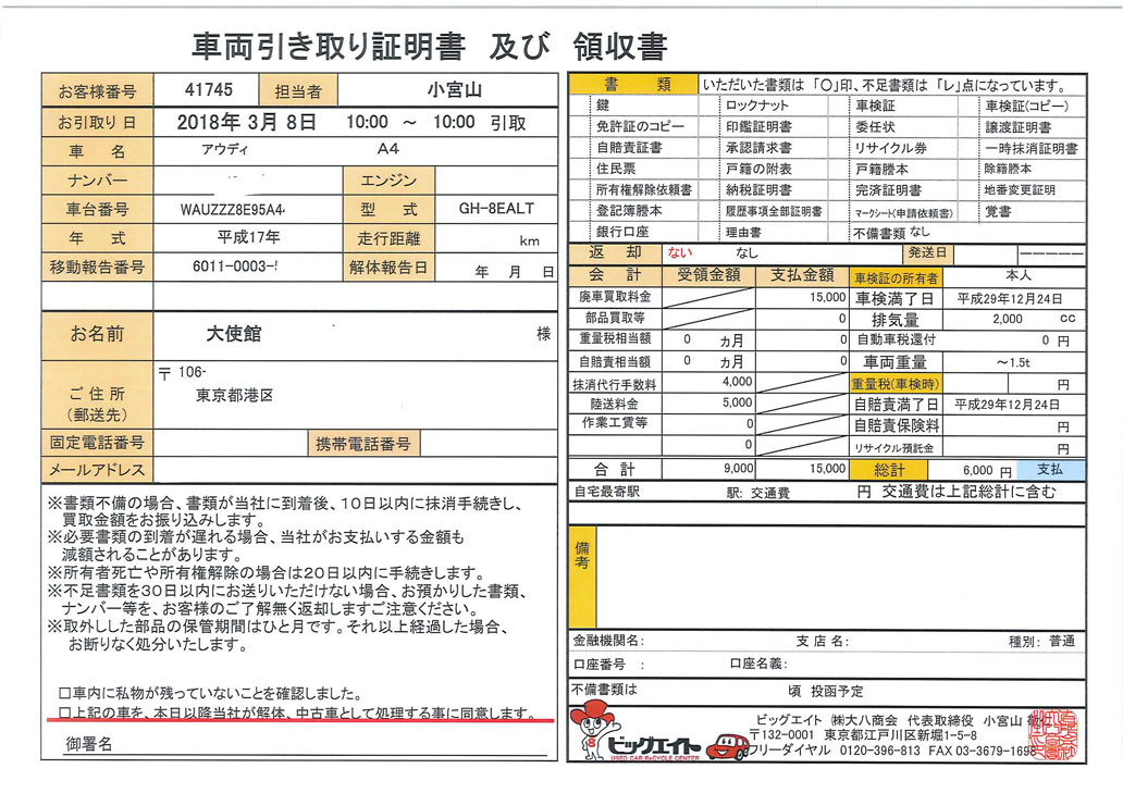 大使館 外務省 ナンバーの自動車を廃車する場合 廃車手続き 抹消登録 廃車買取り専門店ならビッグエイト