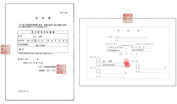 サイン証明書・委任状・譲渡証明書 写真