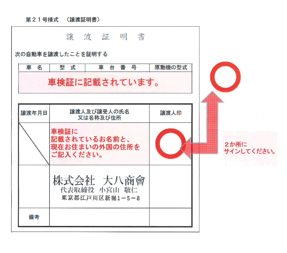 譲渡証明書 所有者が海外に居住し 住民票が日本にない場合 委任状 譲渡証 理由書等 廃車手続きの書類 廃車買取り専門店ならビッグエイト