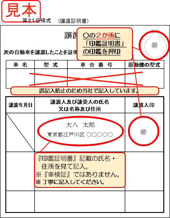 普通車の廃車で使用する譲渡証明書 委任状 譲渡証 理由書等 廃車手続きの書類 廃車買取り専門店ならビッグエイト